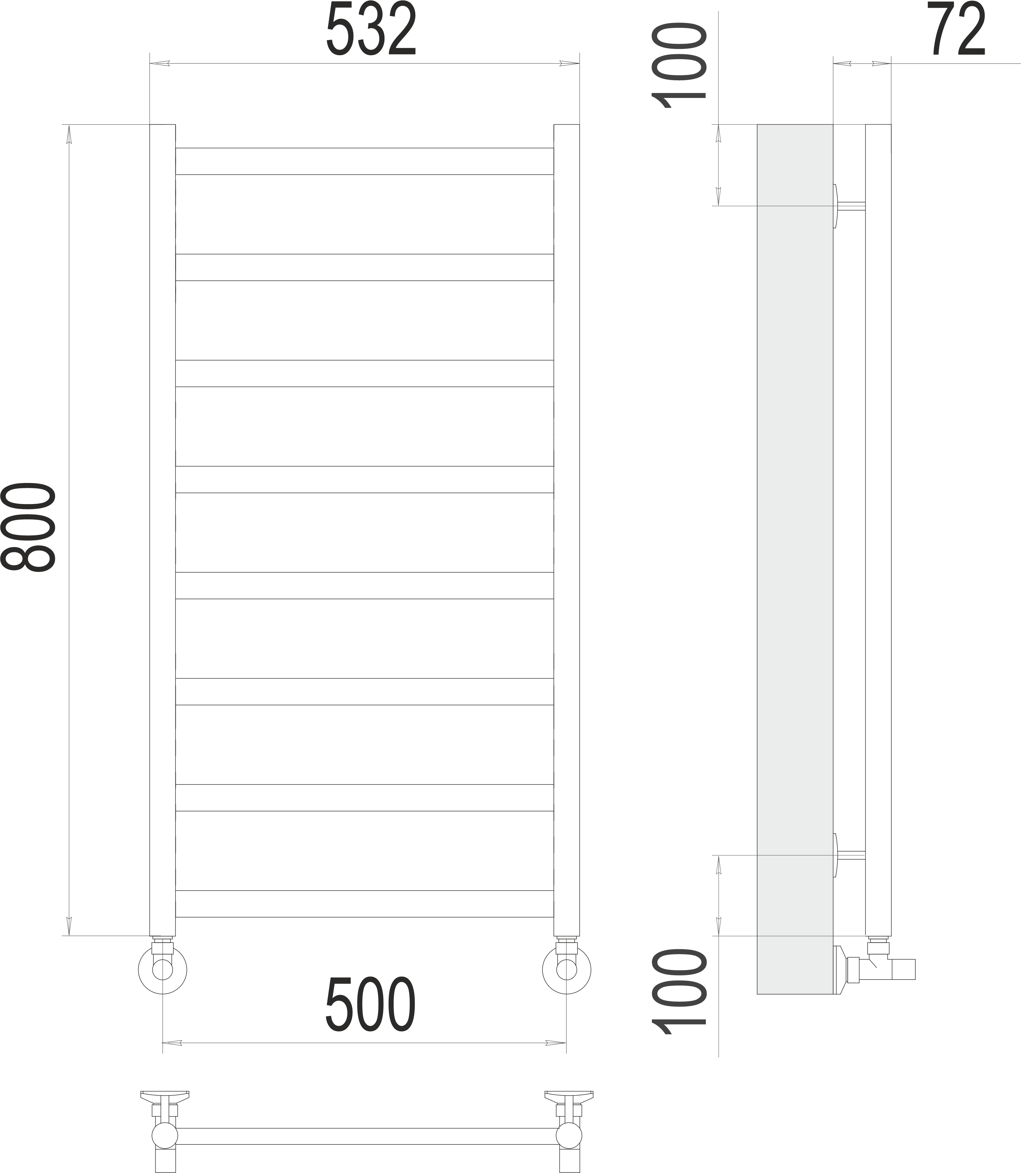 Аврора П8 500х800 Полотенцесушитель TERMINUS 9005 матовый