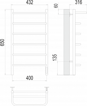 Полка П6 400х650 Электро (quick touch) Полотенцесушитель  TERMINUS Севастополь - фото 3