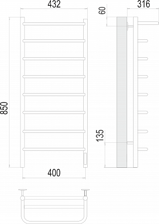 Полка П8 400х850 Электро (quick touch) Полотенцесушитель  TERMINUS Севастополь - фото 3