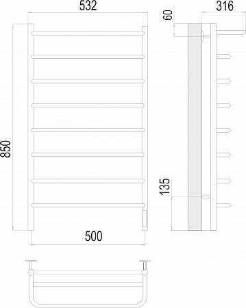 Полка П8 500х850 Электро (quick touch) Полотенцесушитель  TERMINUS Севастополь - фото 3
