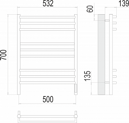 Прато П9 500х700 электро (sensor quick touch) Полотенцесушитель  TERMINUS Севастополь - фото 3