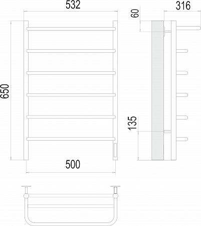 Полка П6 500х650 Электро (quick touch) Полотенцесушитель  TERMINUS Севастополь - фото 3